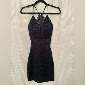 Super Chic Navy Blur Lace Strappy Dress